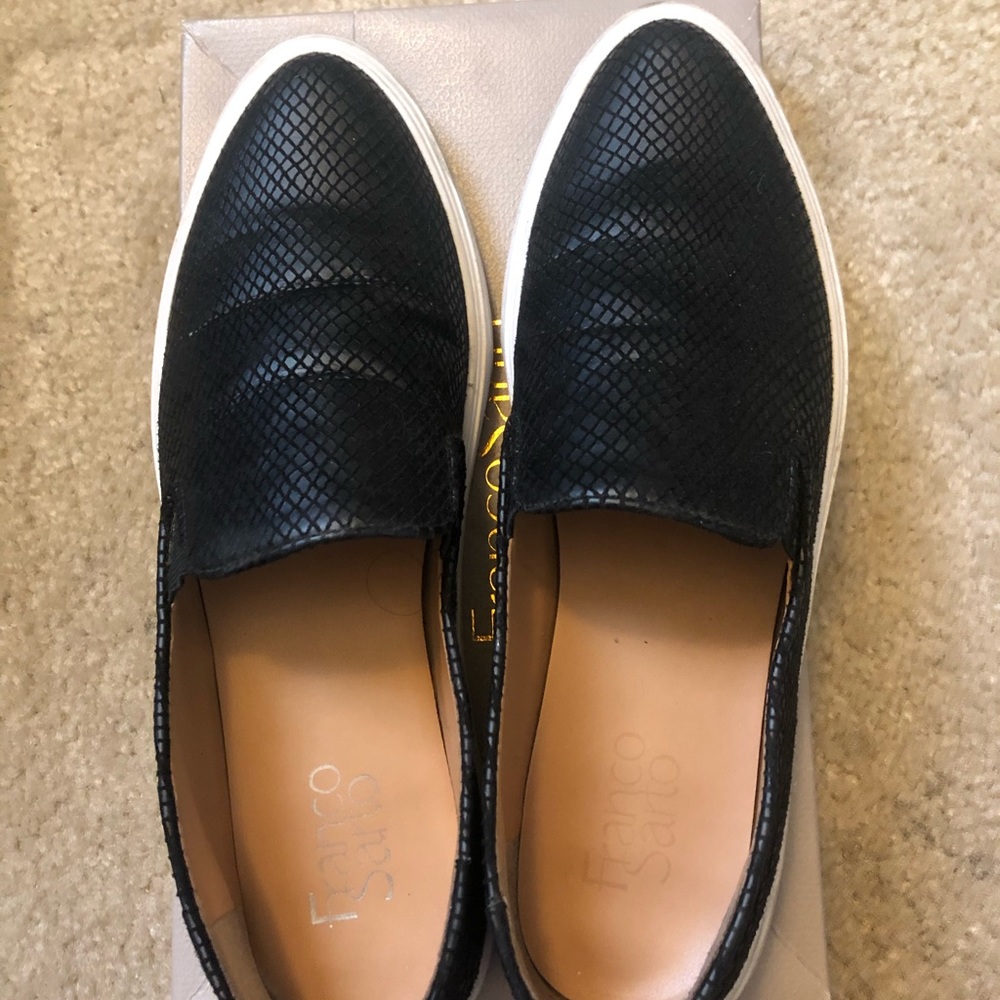 Franco Sarto Black Leather Sneakers size 8.5